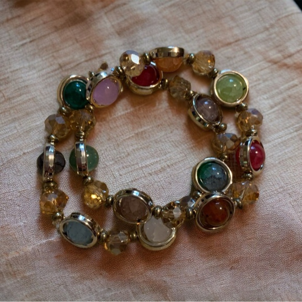 Cracked agate and crystal bracelet set